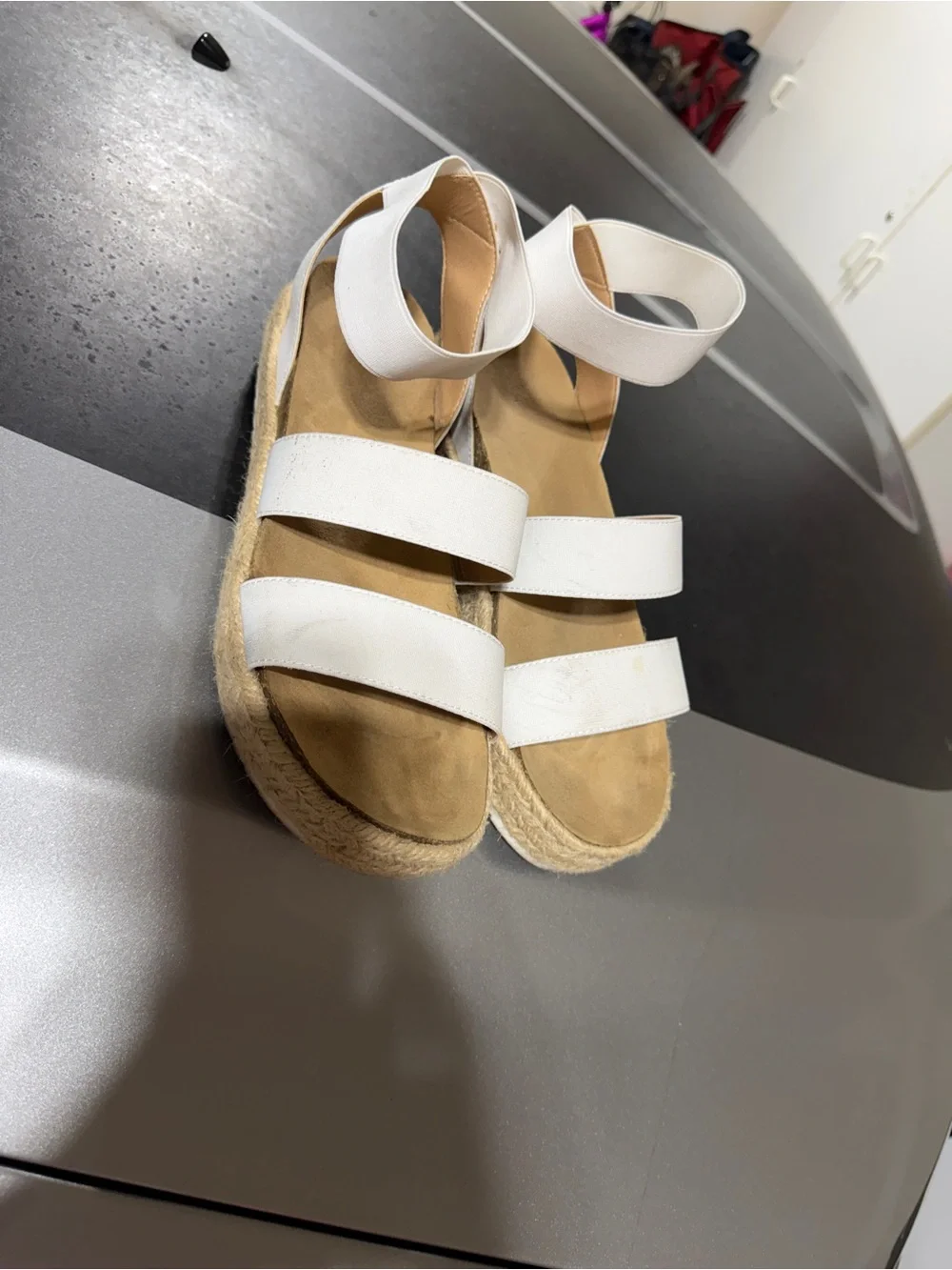 White Espadrille Platform Sandals with Ankle Strap - Women